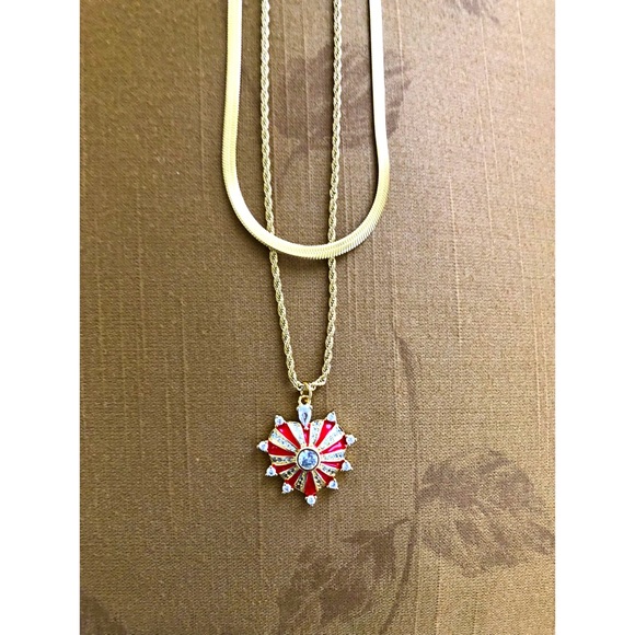 Red Heart Rhinestone 18K Gold Plated Stainless Steel Chains- New! - Picture 5 of 8